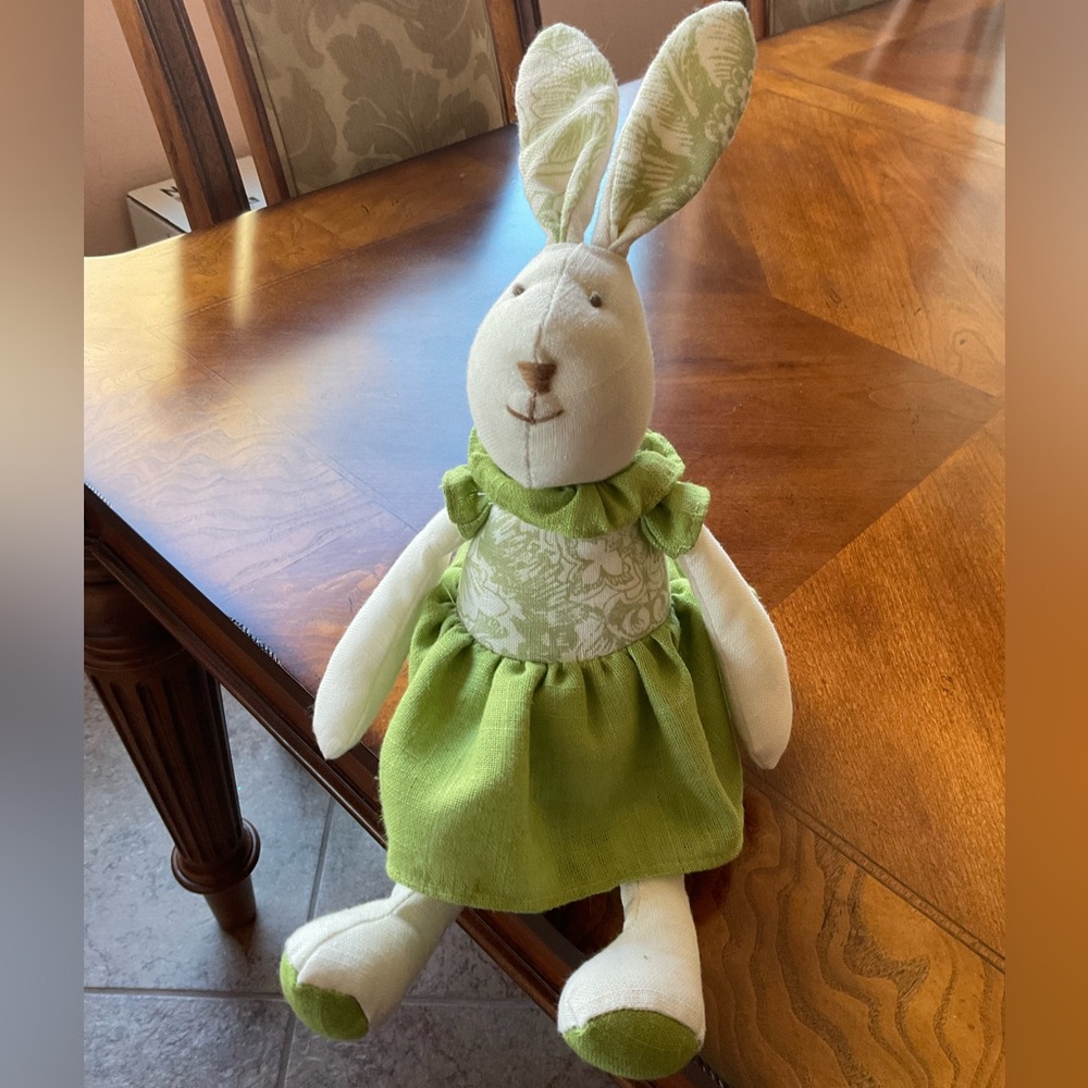 Bunny Rabbit In Dress, Home Decor, Sitting, green & white dress, ADORABLE - Picture 1 of 5